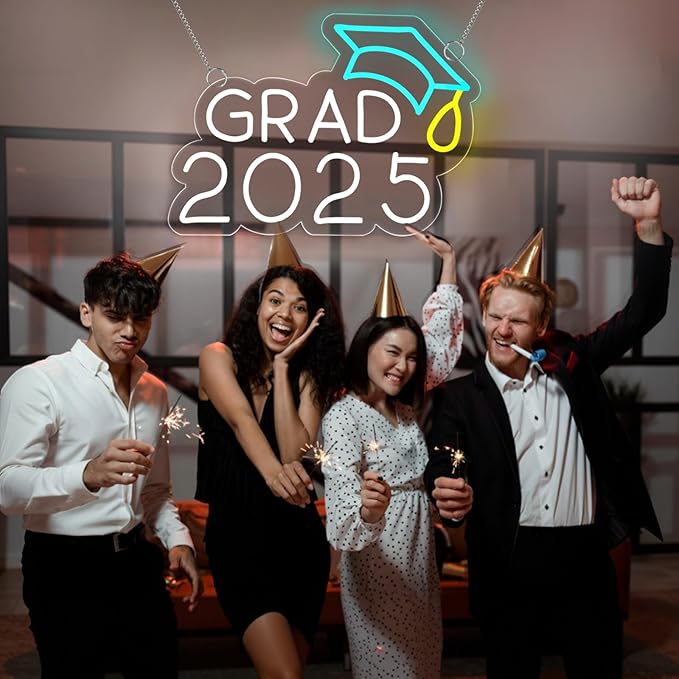 Congrats Grad Neon Sign with Cap, Graduation Decoration Class Of 2025, Congratulations LED Light Up Sign for Backdrop, Dimmable USB Powered with Switch, Graduation Season Party Backdrop Decor Gifts