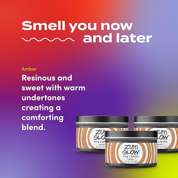 Zum Indigo Wild Glow Amber Candle - Soy Wax Candle with Lead-Free Wick - Relaxing Candles Scented with Essential Oils - Long-Lasting Scented Candles - 30-Hour Burn Time - 7 oz (Pack of 3)