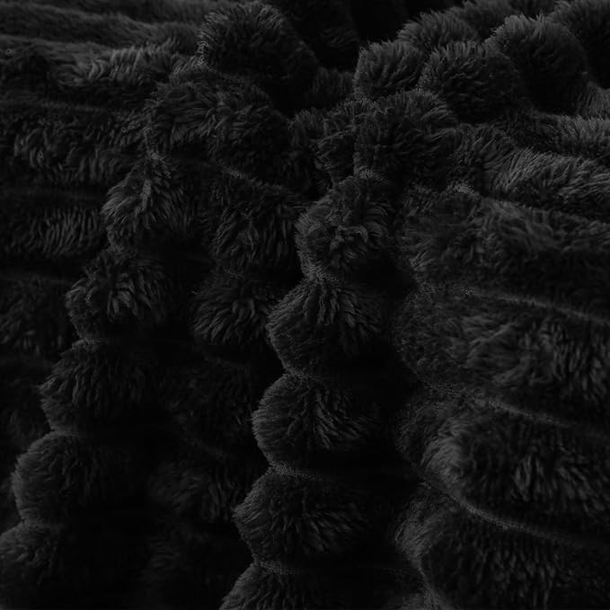 Black Fleece Throw Blanket 50”×60” for Couch Sofa Bed,Super Soft Cozy Plush Microfiber Flannel Blanket with Stripes Design Lightweight for Adults,Woman,Girls