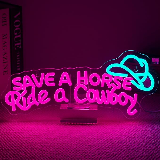 Nosun Save A Horse Neon Sign Cowboy neon signs for Wall Decor, Adjustable Brightness Led Sign, LED Colorful Signs Light for Bedroom Home Bar Club Hotel Party Decor