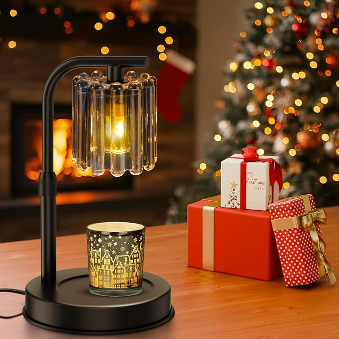 Candle Warmer Lamp with 2 Bulbs, Dimmer Adjustable Height Candle Lamp, 2/4/8H Timer, Home Decor, Candle Warmers for Jar Candles, Thoughtful Gifts for Housewarming, Birthday, Mother's Day, Black