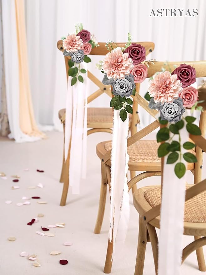 ASTRYAS Artificial Flowers Combo Box Set, Pink Mix Silk Flowers Dahlia Roses with Stems for DIY Wedding Bouquets Centerpieces Arrangements Party Bridal Baby Shower Home Decorations, Gray & Pink