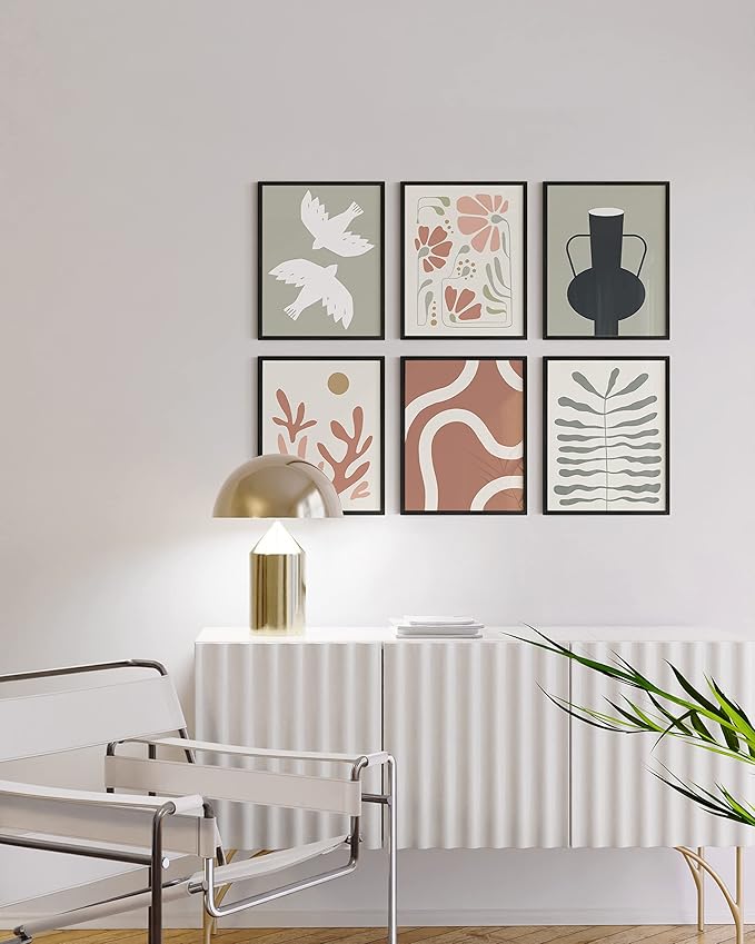 HAUS AND HUES Boho Pictures Wall Decor - Mid Century Modern Wall Art, Neutral Aesthetic, Botanical Wall Art Framed, Coral Artwork Wall Decor, Gallery Wall Frame Set (Framed Black 11x14)