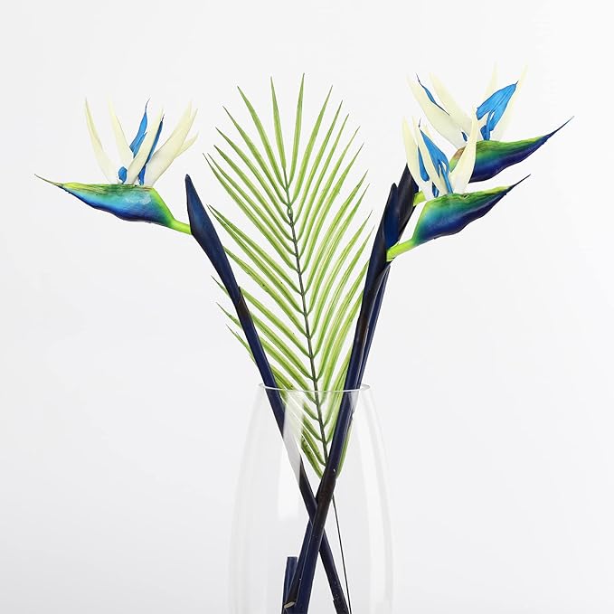 Bird of Paradise Artificial Flowers Rubber Strelitzia 32'in Long Stem Flower 3 Pcs,Suitable for DIY Home Decoration Party Theme Display (Blue)
