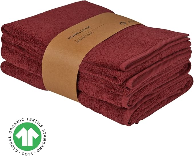 HOMELOVER 4 Piece Towel Set - 100% Organic Cotton 2 Bath Towels & 2 Hand Towels - 500 GSM, Hotel Quality, Soft, Highly Absorbent & Quick Drying Wash Towels for Kitchen & Bathroom (Berry Red)