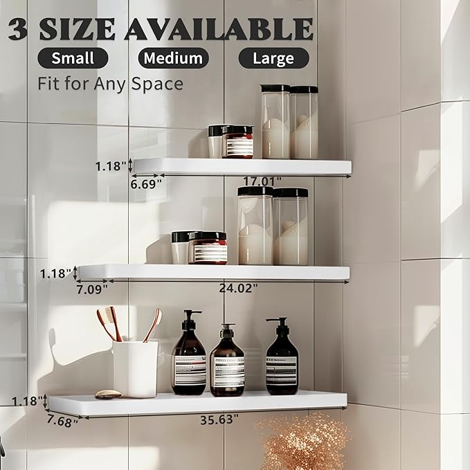 Floating Shelves for Wall, Wood Shelves with Invisible Brackets for Bathroom, Living Room, Bedroom and Kitchen, Long Wall Shelf for Books/Storage/Room Decor, 36 Inch, Set of 2, White