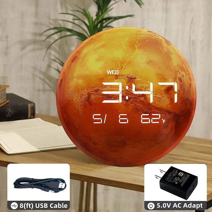 13" Digital Wall Clock with LED Display, Calendar & Temperature, Automatic Dimming, 12/24hr Format, Wall & Desk Use - HUI-7861