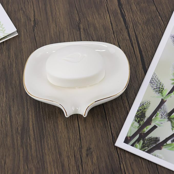 Soap Dish with Drain Ceramic Soap Holder Soap Saver for Bar Soap, Kitchen Sink, and Bathroom Shower
