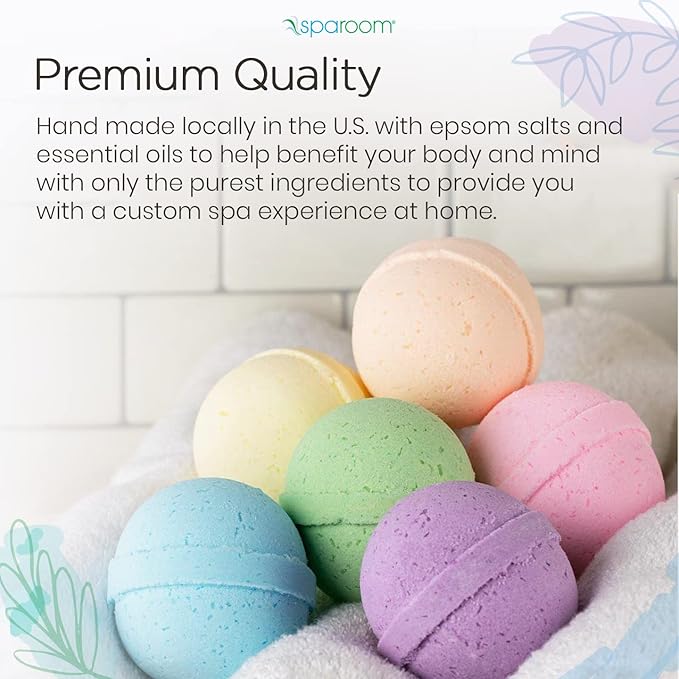 SpaRoom Soothe and Relax Handmade Natural Essential Oil Aromatherapy Bath Bombs, Set of 6, Spa Collection