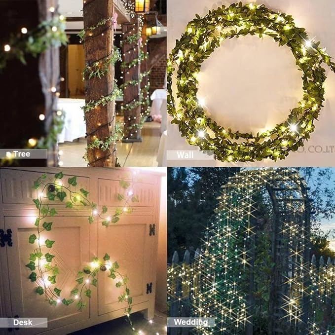 Fake Vines for Room Decor Artificial Ivy Garland with 100 LED String Light Hanging Plants Faux Greenery Leaves Bedroom Aesthetic Decor for Home Garden Wall Wedding(6Pack with 100LED)
