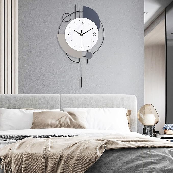 Wall Clock,Decorative Wall Clocks with Pendulum,Silent Quality Quartz Wall Clock Battery Operated,Large Wall Clock for Living Room,Kitchen,Home,Bathroom,Bedroom Wall Decor,16x26.5inch