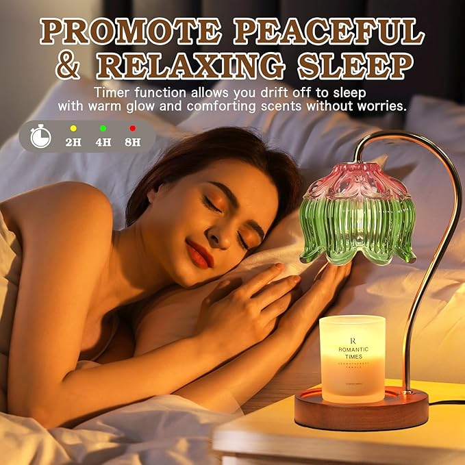 Glass Candle Warmer Lamp with Timer, Electric Candle Warmer Lamp, Birthday Gifts for Women, Mom, Female Friend, Flower Candle Lamp Warmer Gifts, Aromatic Candle Warmer Light for Vintage Home Decor