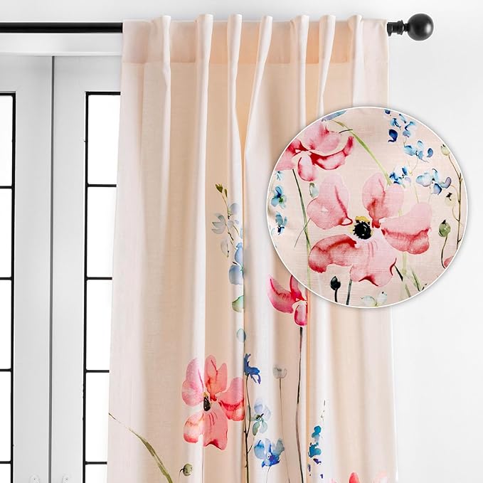Maison d' Hermine Curtains for Living Room 100% Cotton 108 inch Length One Panel Light Filtering Curtains for Bedroom Windows with Rod and Loop Pockets Drapes (Delphinium Beige, 50" W x 108" L)