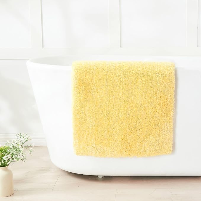 Douceur Sparkle Bath Mats for Bathroom Non Slip 32" X 20", Super Soft Microfiber Yellow Bathroom Rugs Washable, Fluffy Absorbent Bath Rugs, Quick Dry Shower Mat Gifts, Yellow and White