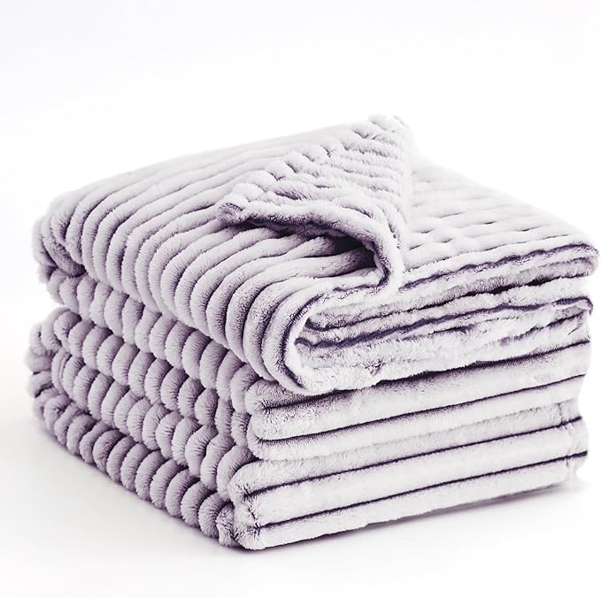 EXQ Home Fleece Throw Blanket for Couch or Bed - 3D Printed Stripe Jacquard Decorative Blankets - Cozy Soft Lightweight Fuzzy Flannel Blanket Suitable for All Seasons(50"×60",Purple)
