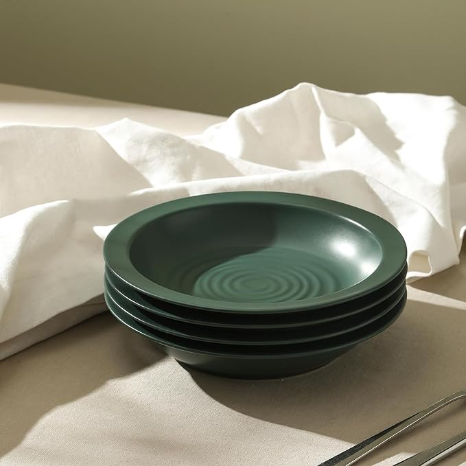 Stone Lain Orbit 12-Piece Dinnerware Set Stoneware, Plates and Bowls Set, Pasta Bowls, Microwave and Dishwasher Safe, Dish Set for 4, Green