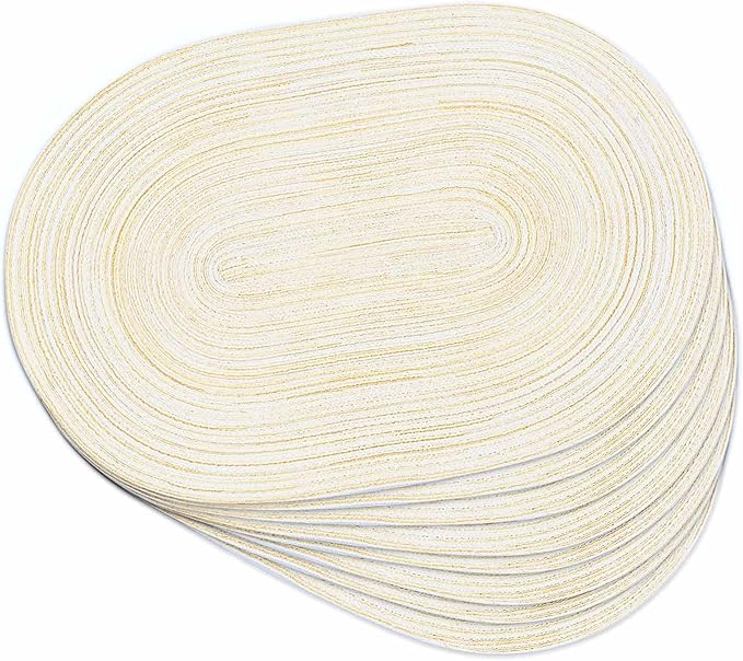 Noctiflorous Oval Braided Placemats Set of 8 Woven 12x18 Inch Non Slip Washable Heat Resistant Place Mats Round Tablemats for Dining Kitchen Party Daily Table Decor Dinner Mats (11 Beige, 8)