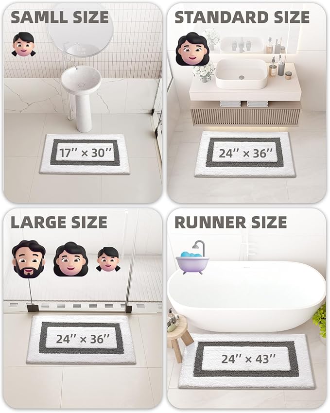Color&Geometry Bathroom Rugs, Water Absorbent and Quick Dry Microfiber Bath Rugs-24"x43", Non-Slip, Machine Washable, Extra Soft Plush Bath Mats for Bathroom, Laundry Room, Shower and Tub