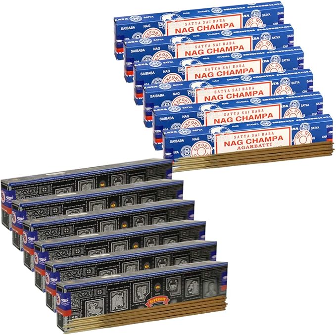 Nag Champa Incense Sticks and Super Hit Incense Sticks with Incense Holder Bundle for Home Fragrance and Spiritual Décor