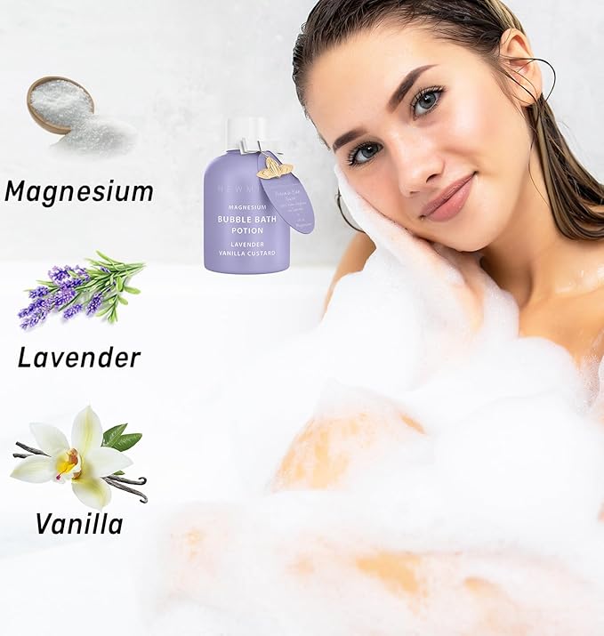Magnesium Bubble Bath Lavender Vanilla Long Lasting Foaming Bath for Sore Muscles Epsom Salt Moisturizing Relaxing Stress Relief Spa Gift for Women