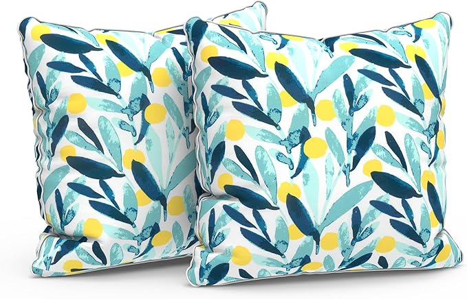 LVTXIII Pack of 2 Outdoor Throw Pillow Covers Accent Waterproof Pillow Covers ONLY, Patio Square Cushion Cases for Garden Balcony Couch Sofa Decoration 18x18 inch, Leaves Multi