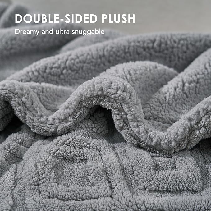 EVERGRACE Jacquard Boho Sherpa Fleece Throw Blanket for Couch, Super Soft Cozy Fuzzy Plush Blankets for Winter, Reversible Thick Warm Blanket for Bed, Sofa, Living Room, Grey, 90" x 90"