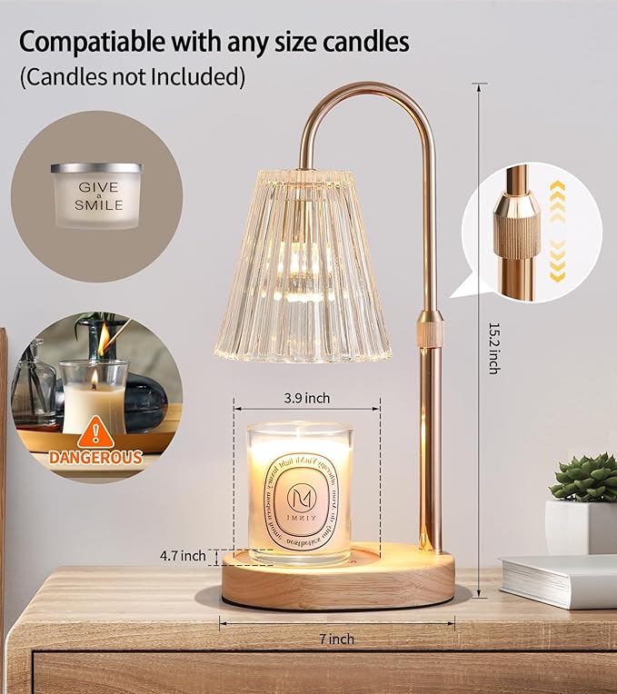 Candle Warmer Lamp WithTimer and Dimmer,Fragrance Electric Wax Melt Warmer with 2 Bulbs,Scented Jar Lamp,Mother's Day/Birthday/Christmas Gifts for Mom/Wife,Home Decor,Adjustable Height