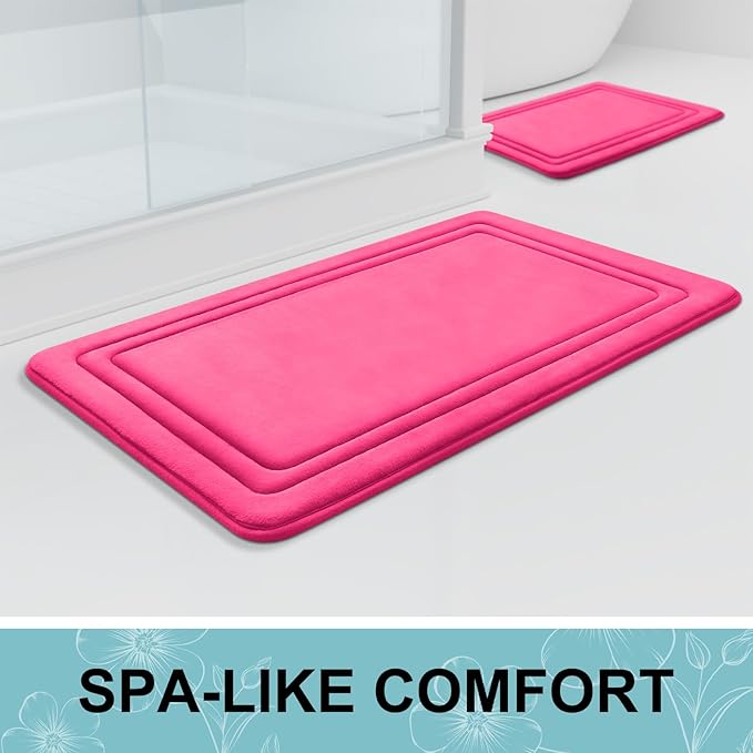 Grandaily Memory Foam Bath Mat Rug 30x20, Ultra Soft, Non-Slip and Absorbent Bathroom Rugs, Machine Wash Dry, Comfortable Bath Carpet for Bathroom Floor, Tub and Shower, Deep Pink