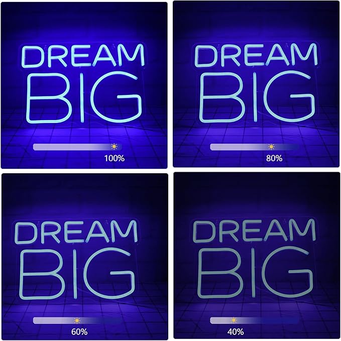 JFLLamp Dream Big Neon Signs for Wall Decor Neon Lights for Bedroom Led Signs Suitable for Man Cave Beer Bar Pub Restaurant Christmas Birthday Party 5V Usb Power, 17.8 * 10.3 Inch(Blue)