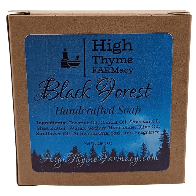 Black Forest Soap - 5 ounce Bar of Handmade Deep Musk & Sandalwood Scented Soap - Sweet, Earthy Lye Soap with Activated Charcoal - Moisturizing Bath Soap