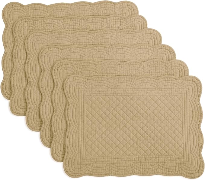 HOMBYS Quilted Placemats Set of 6 Washable-13x18 inches Rectangular Placemats for Kitchen Table-100% Cotton Fabric Rectangular Table Mats, (Dark Brown)