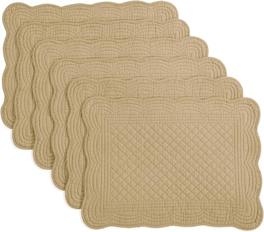 HOMBYS Quilted Placemats Set of 6 Washable-13x18 inches Rectangular Placemats for Kitchen Table-100% Cotton Fabric Rectangular Table Mats, (Dark Brown)