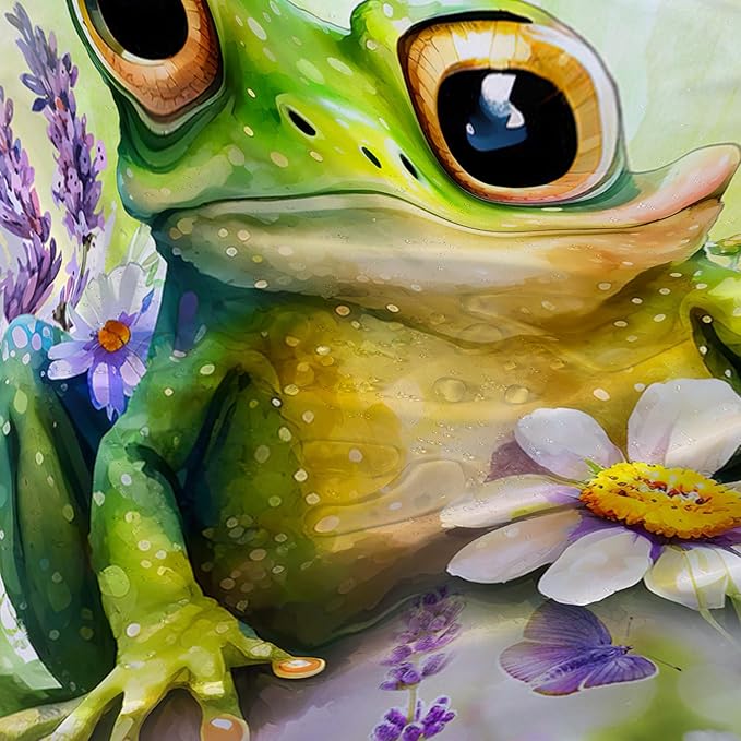 AILONEN Cartoon Frog Shower Curtain, Cute Green Frog Shower Curtain Set with Hooks for Kids Boys Girls,Purple Flowers Tropical Amphibian Waterproof Fabric Shower Curtain for Bathroom,72" W*84" H