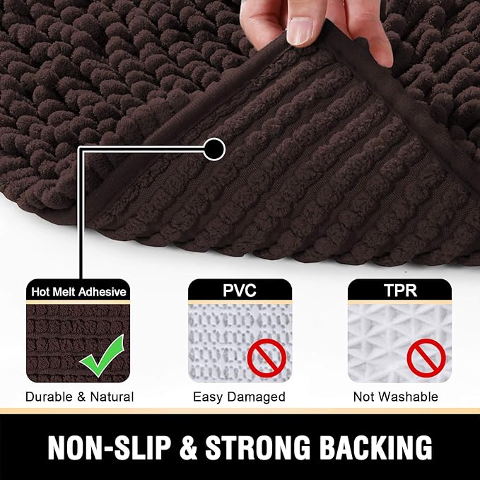 H.VERSAILTEX Bathroom Rugs Bath Mats for Bathroom Non Slip Luxury Chenille Bathroom Rugs Extra Soft Absorbent Shaggy Bathroom Mat Rugs Washable Fast Dry 2 Piece (Chocolate, 20" x 32"/17" x 24")