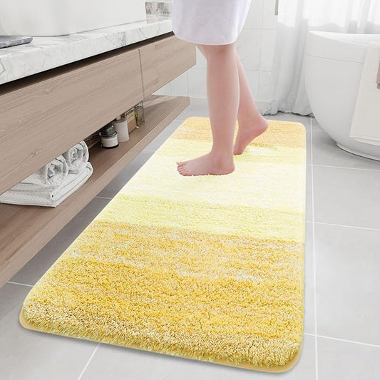 Arotive Microfiber Bathroom Rugs, Shaggy Soft and Absorbent Bath Rug, Non-Slip, Thick Plush Machine Washable Dry Bath Mats for Bathroom, Tub and Shower, 70x24, Light Yellow