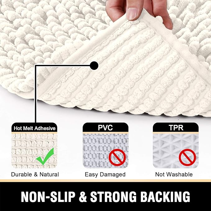 H.VERSAILTEX Toilet Mat U Shaped Bathroom Rugs Bath Mats for Bathroom Non Slip Luxury Chenille Bath Mat U Shape 20x24 Extra Soft and Absorbent Shaggy Rugs Washable Dry Fast - Ivory