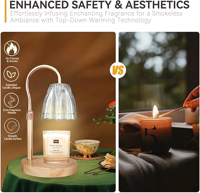 Candle Warmer Lamp with 3 Bulbs, Adjustable Height Dimmable Candle Warmer with Timer, Compatible with Large Jar Candles, Candle Lamp with Charming Gift Box for Her/Him