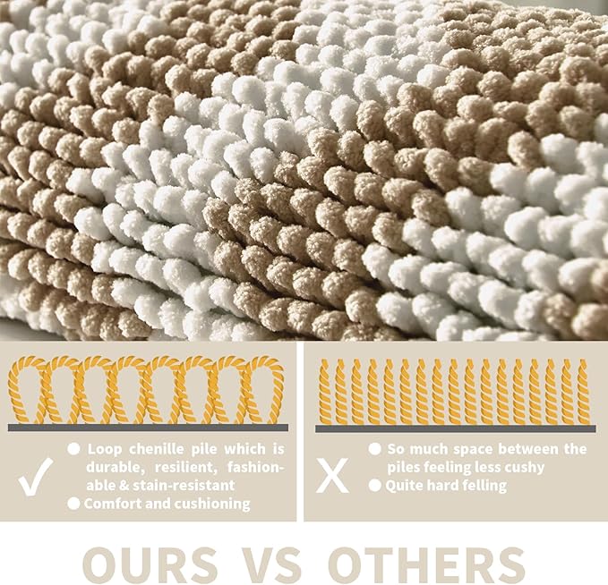 CozeCube Chenille Bathroom Rugs 59" x 24", Soft Microfiber Chevron Bath Mats for Bathroom, Non Slip Shaggy Bath Rugs Machine-Washable, Plush Absorbent Shower Mat, Beige