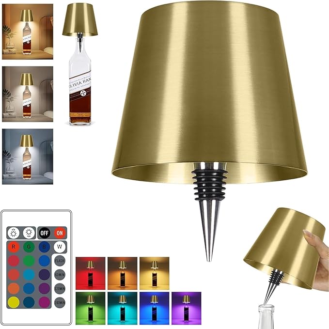 2025 New Wireless Bottle Lamp,RGB LED Bottle Light with Remote(RGB Gold Plating, 1pc)