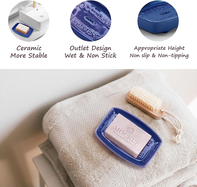 Ceramic Soap Dish, Soap Dish for Shower, Vintage Colorful Soap Holder, Soap Holder with Drain Soap Tray for Bathroom, Shower, and Vanity,Keep Soap Bars Dry