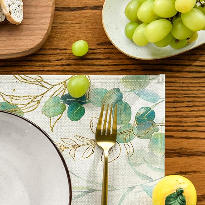 Artoid Mode Eucalyptus Summer Placemats Set of 6, 12 x 18 Inch Spring Seasonal Wedding Party Decoration for Table Decor