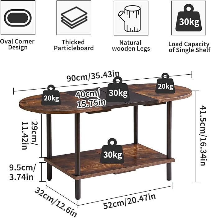 Mid Century Modern Coffee Table, Rustic Coffee Table Unique Color Contrast Design, 2-Tier Center TV Table 35x16x17in Rustic Brown + Black YD-011BH