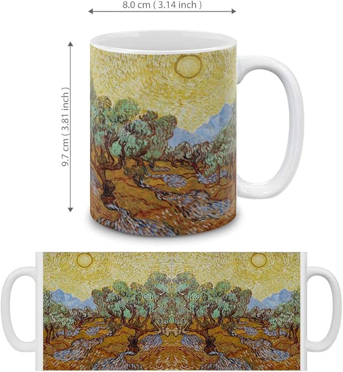 MUGBREW Classic Art Olive Trees With Yellow Sky And Sun Vincent Van Gogh Ceramic Coffee Mug Tea Cup, 11 OZ