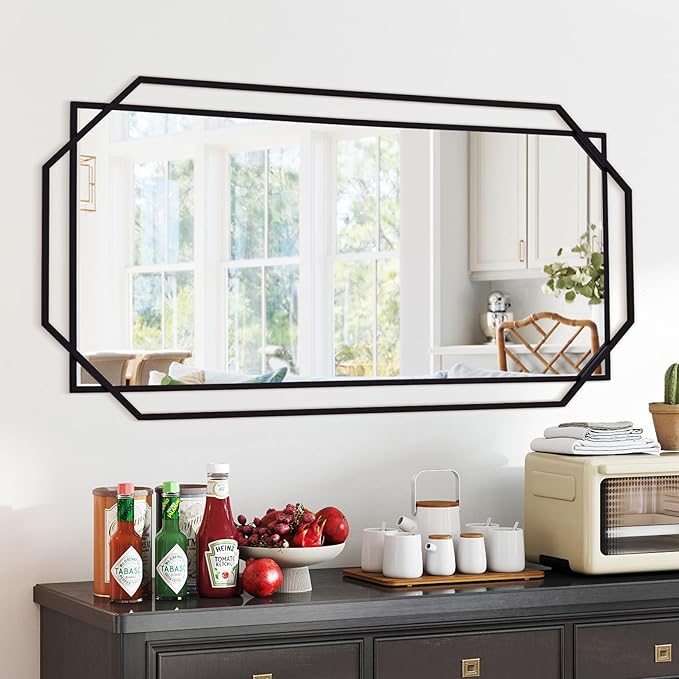 Black Large Wall Mirror, Extra Bathroom Rectangular Mirror with Metal Modern Octagonal Frame, for Entryway,Living Room, Dining Room (60"x30.5")