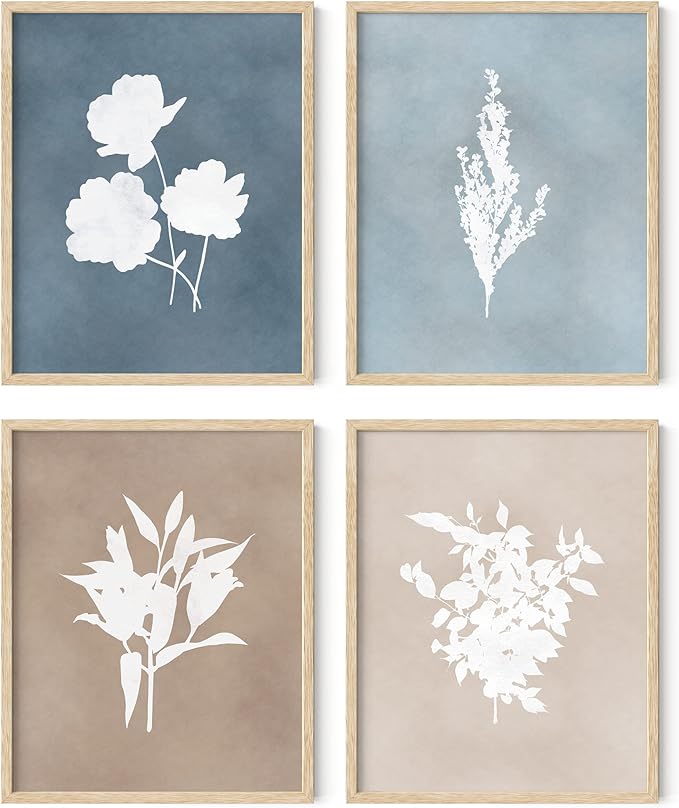 HAUS AND HUES Floral Wall Art - Set of 4 Plant Posters for Wall Vintage Botanical Prints, Flower Pictures for Room Aesthetic, Vintage Art Prints Flower Wall Art (Beige Frame, 16x20)