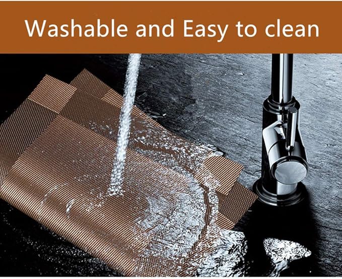 Placemats with Table Runner Sets Place Mats, Woven Crossweave Vinyl Kitchen Tablemat, Washable PVC Mats for Dining Table, Parties, Farmhouse, Thanksgiving, Christmas & Gathering (Brown)