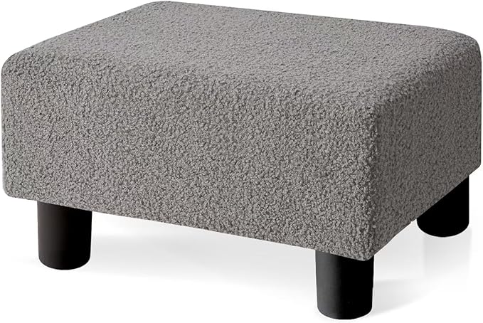BRIAN & DANY Small Foot Stool Ottoman, Footstool with Legs, Teddy Velvet Foot Rest for Living Room, Bedroom and Office, Grey