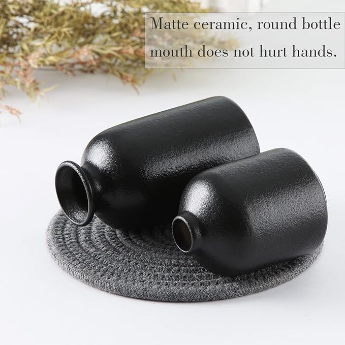 CEMABT Black Ceramic vase Set-3 Small Flower vases for Decor,Modern Boho Farmhouse Home Decor,Decorative vase for Pampas Grass&Dried Flowers,idea Shelf,Table,Bookshelf ,Entryway- Distressed