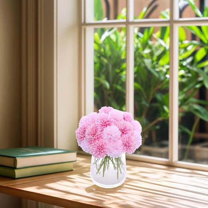 Kimura's Cabin 20Pcs Fake Silk Flower Artificial Ball Flowers Chrysanthemum Flower Faux Mums Flowers Wedding Arrangements Bouquets Decor Home Garden Table Centerpieces (Pink Light Pink)
