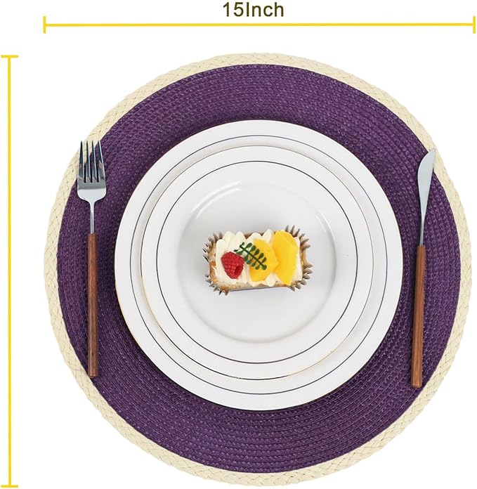 Noctiflorous Round Braided Placemats Set of 4 Table Mats 15 Inches Washable Heat Resistant for Dining Table Non-Slip Indoor Outdoor Place Mats for Easter(01 Lavender Purple 4)